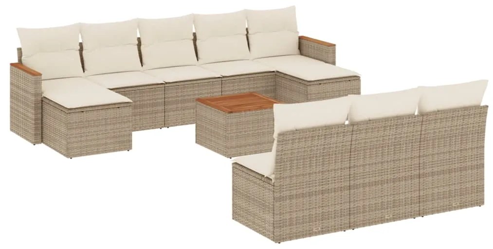 Set Divani da Giardino 11 pz con Cuscini Beige in Polyrattan