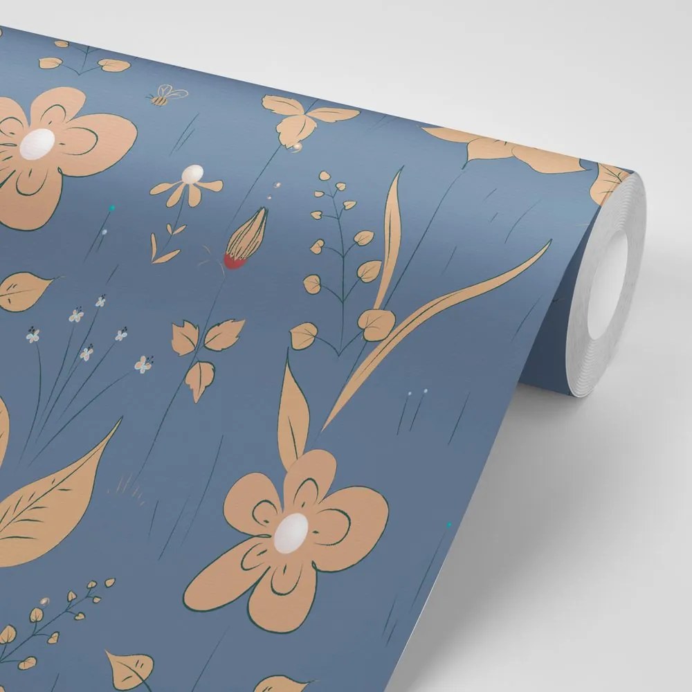 Carta da parati autoadesiva – Fiori di campo in blu