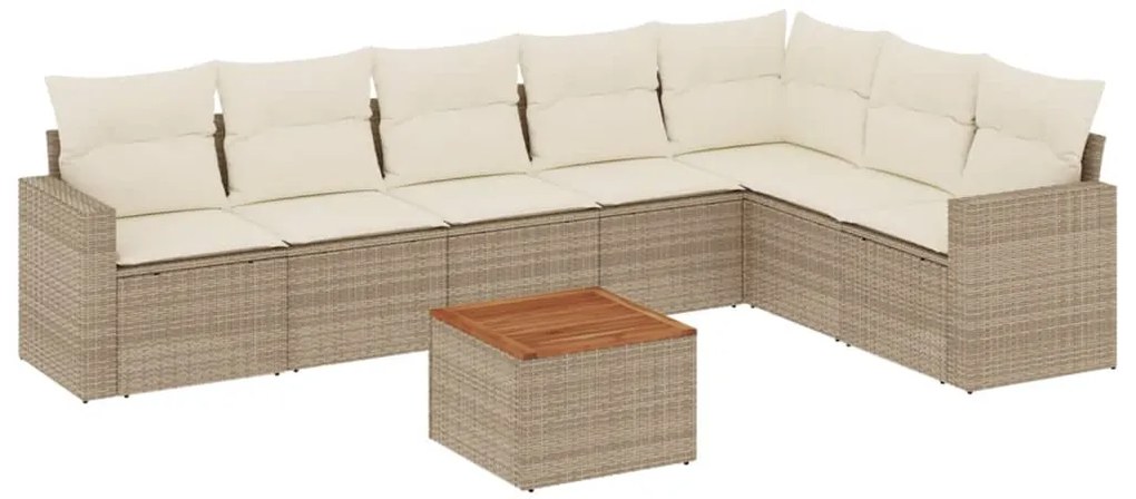 Set divano da giardino 8 pz con cuscini beige in polyrattan