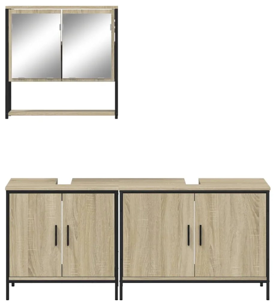 Set mobili da bagno 3 pz rovere sonoma in legno multistrato