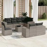 Set Divano da Giardino 9 pz con Cuscini Grigio in Polyrattan 3255187