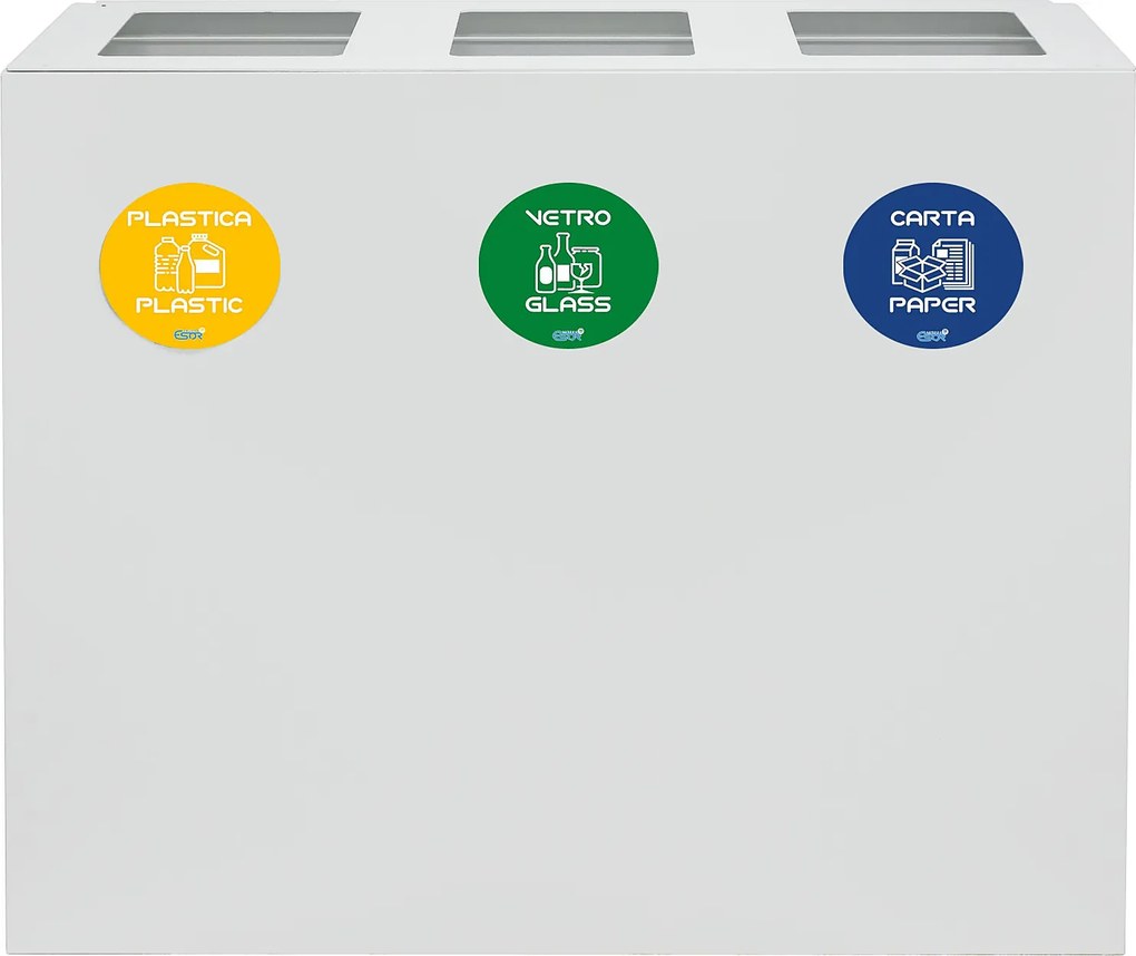 Pattumiera per Raccolta Differenziata 3 Scomparti 180 L 90x30x80 cm in Acciaio Verniciato Bianco...