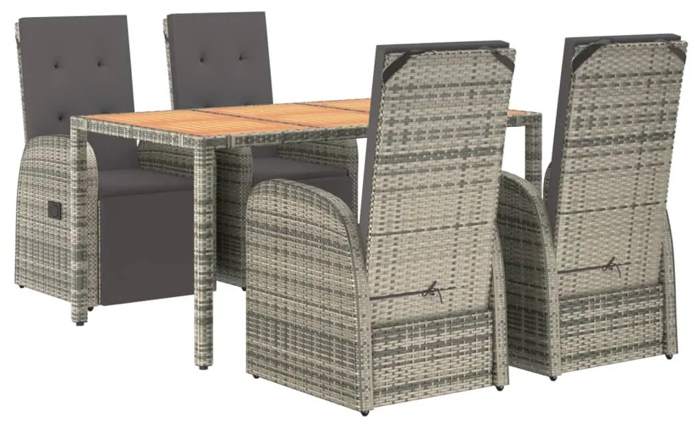 Set da pranzo da giardino 5 pz con cuscini in polyrattan grigio