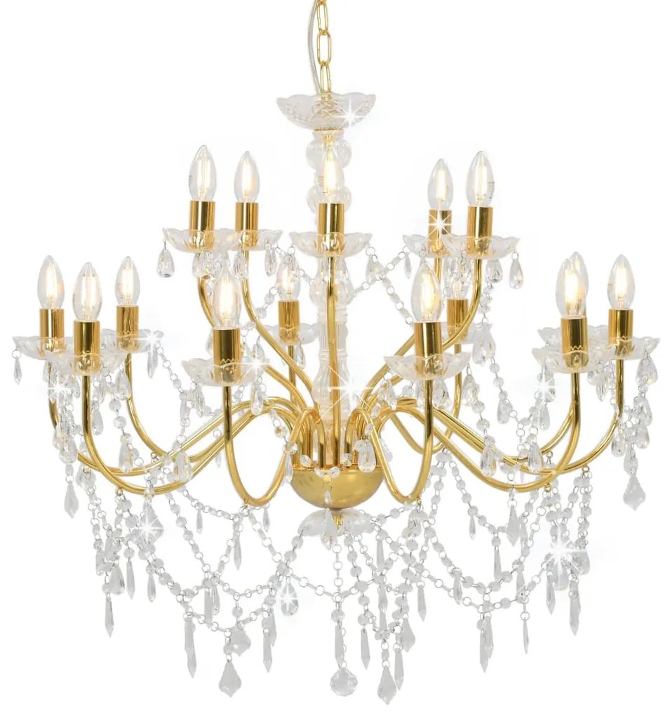 Lampadario A 2 Livelli Dorato 15 Lampadine E14 /