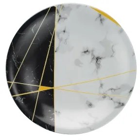 Set da tavola 24 pezzi, nero/bianco/oro, in porcellana