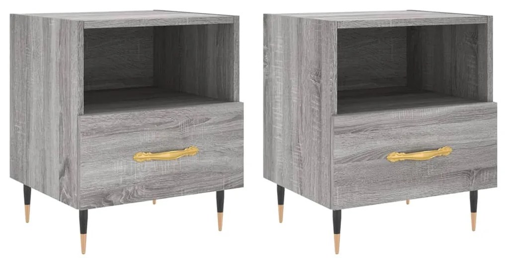 Comodini 2 pz grigio sonoma 40x35x47,5 cm in legno multistrato