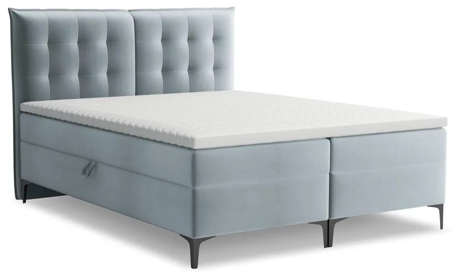Letto boxspring azzurro con contenitore 180x200 cm Mikana – Makamii