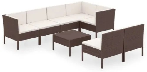 Set Divani da Giardino 8 pz con Cuscini in Polyrattan Marrone