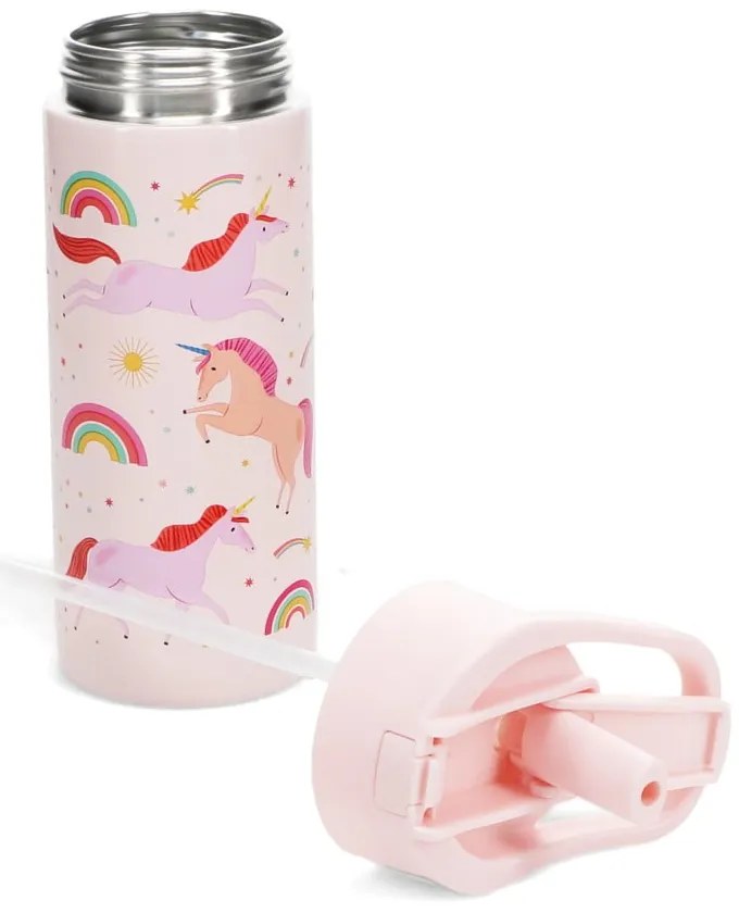 Bottiglia per bambini rosa chiaro in acciaio inox 500 ml Unicorn – Rex London