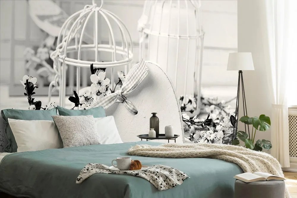 Carta da parati – Natura morta romantica bianco e nero in stile vintage