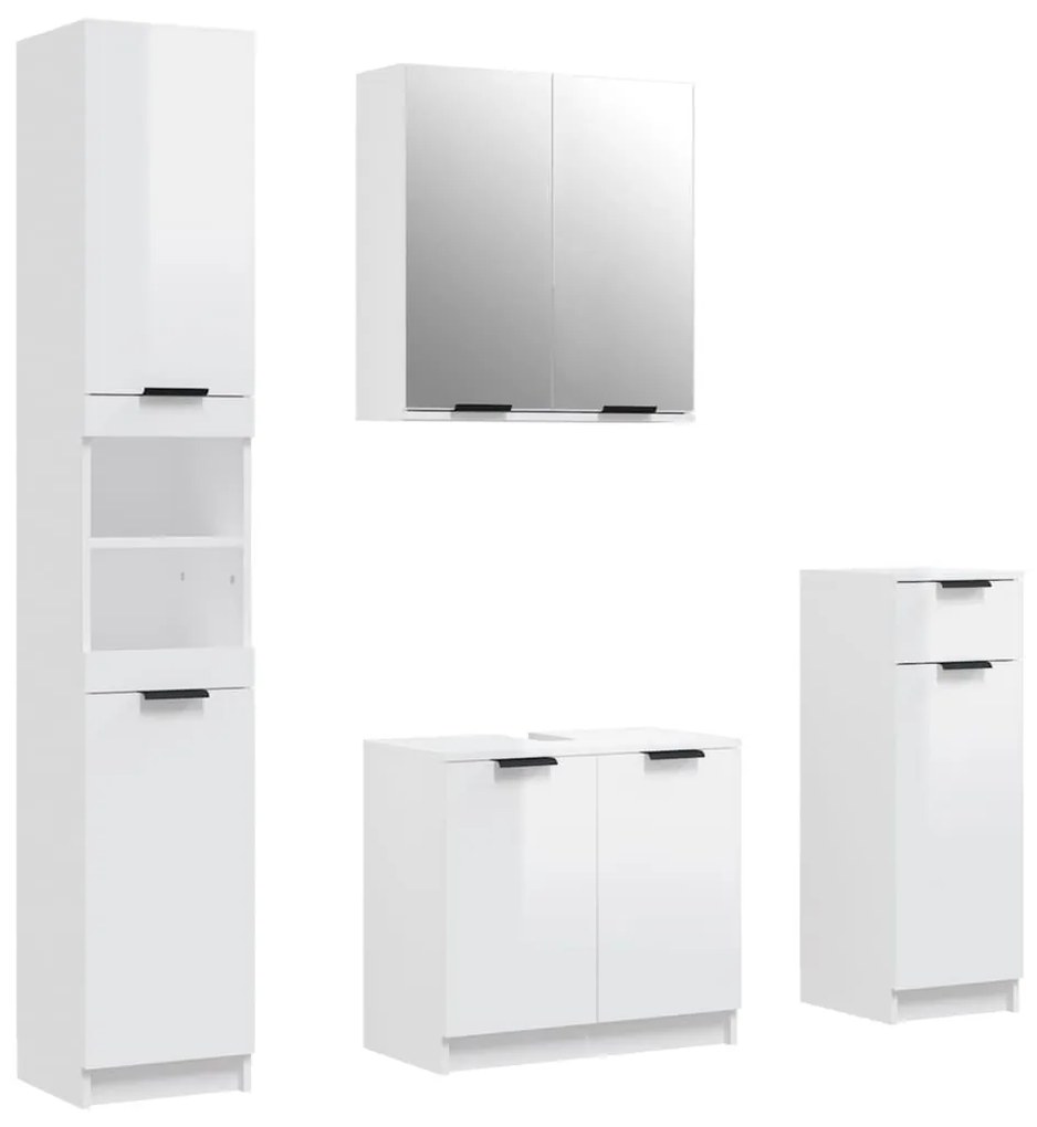 Set mobili da bagno 4 pz bianco lucido in legno multistrato