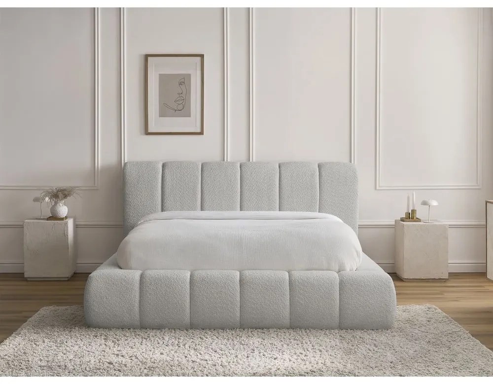 Letto matrimoniale imbottito in grigio chiaro con contenitore con rete inclusa 180x200 cm Denali – Bobochic Paris