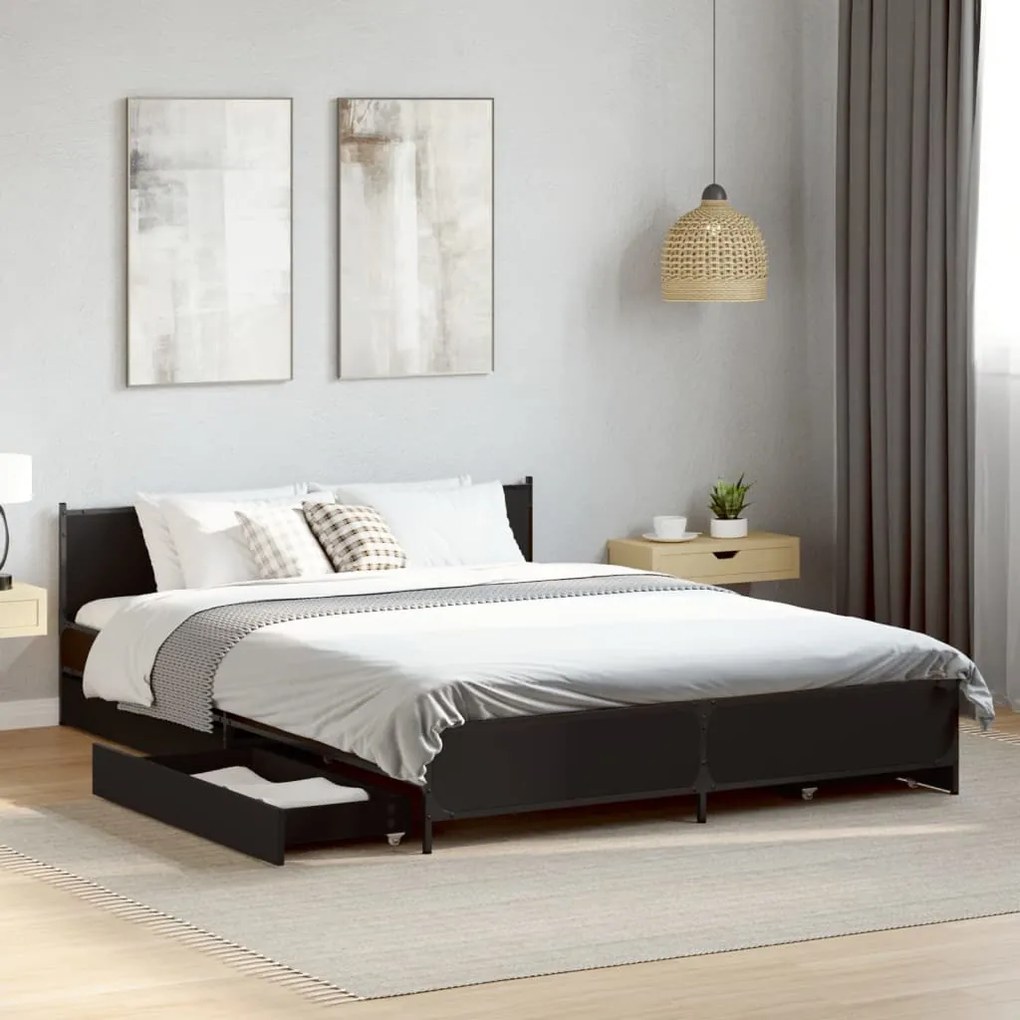 Giroletto con cassetti nero 120x190 cm in legno multistrato