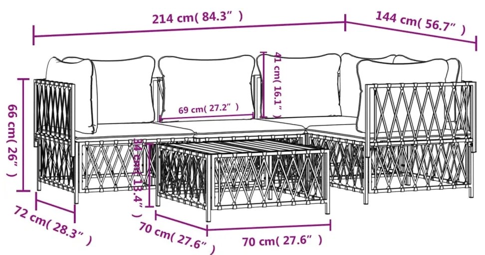 Set Salotto da Giardino 5 pz con Cuscini in Acciaio Antracite