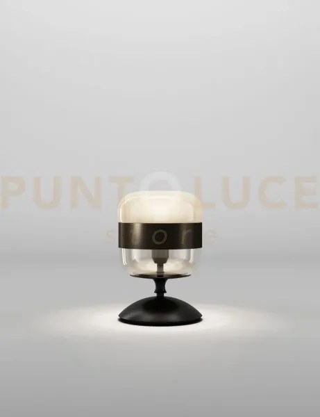 Futura lampada da tavolo p ambra ottone montatura nero opaco 1 luce...