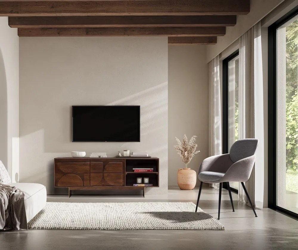 Mobile TV marrone in mango massiccio 145x55x40 cm Trisha – MOME