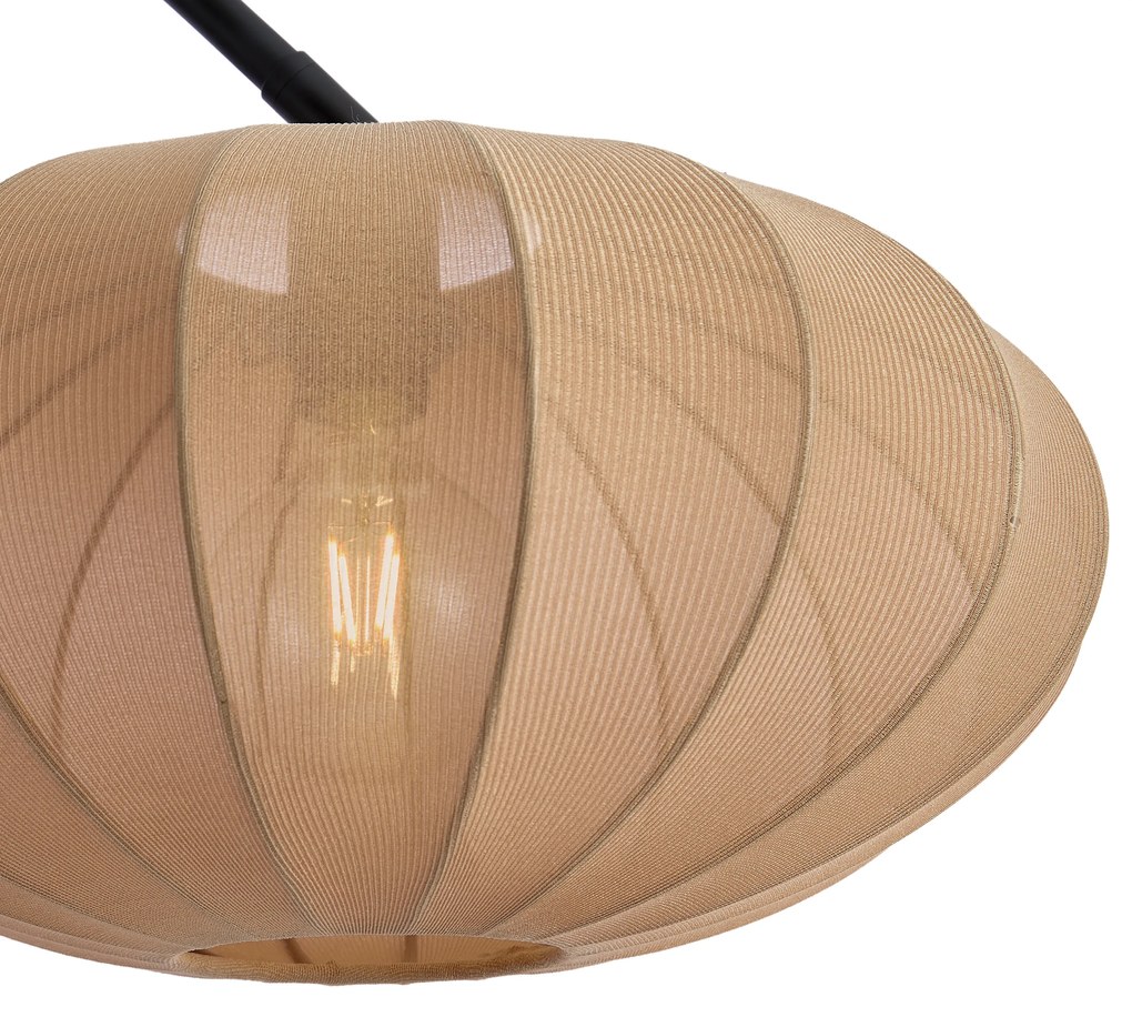 Lampada da terra ad arco Japandi nera con paralume marrone - Bida