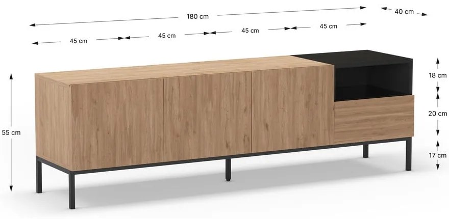 Mobile TV color legno naturale 180x55 cm Cailin - Marckeric