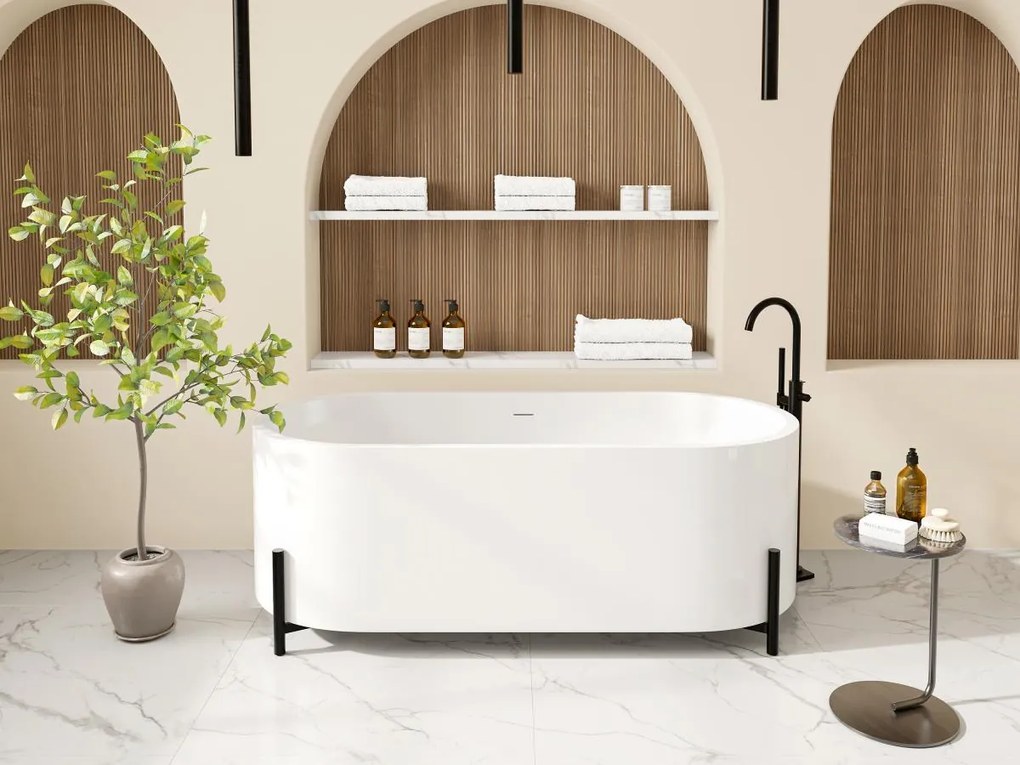Vasca da bagno freestanding ovale 160 x 73,5 x 59 cm Bianca con piedini neri - ALONSA