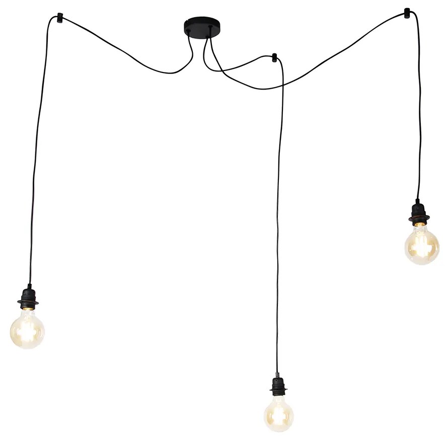 Lampada a sospensione industriale nera 3 luci - Cava