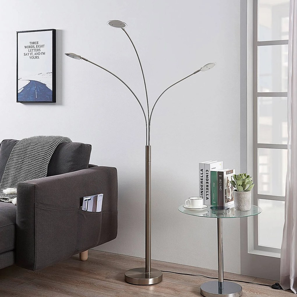 Lampada da terra a LED Anea Lindby, Alluminio / Grigio / Zincato, Soggiorno / Sala da pranzo, Metallo, Moderno, Lampada LED da terra