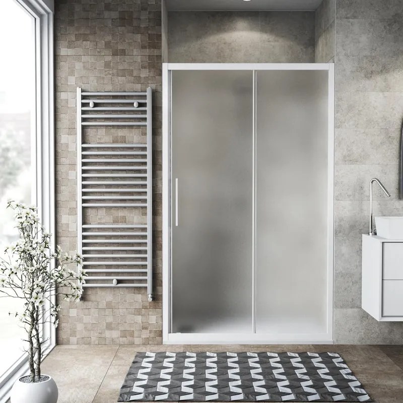 Porta doccia scorrevole Record, L 102-106 cm x H 195 cm x SP 6 mm, profilo bianco, vetro smerigliato