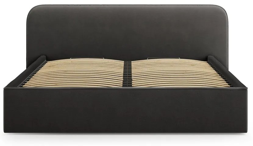 Letto matrimoniale imbottito nero con contenitore e rete inclusi 140x200 cm Elizabeth – Micadoni