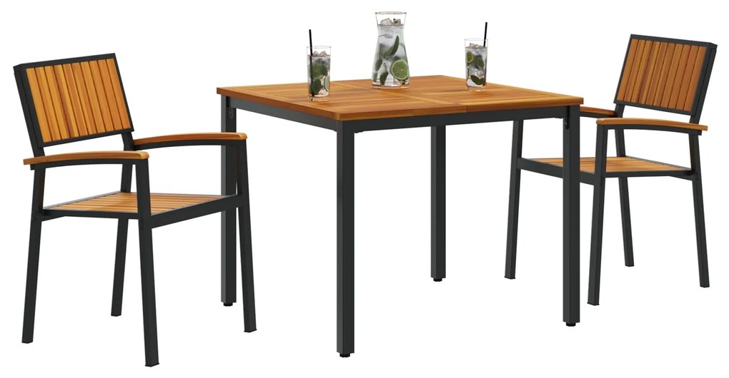 Set da pranzo da giardino in 3 pezzi nero e legno metallo e legno