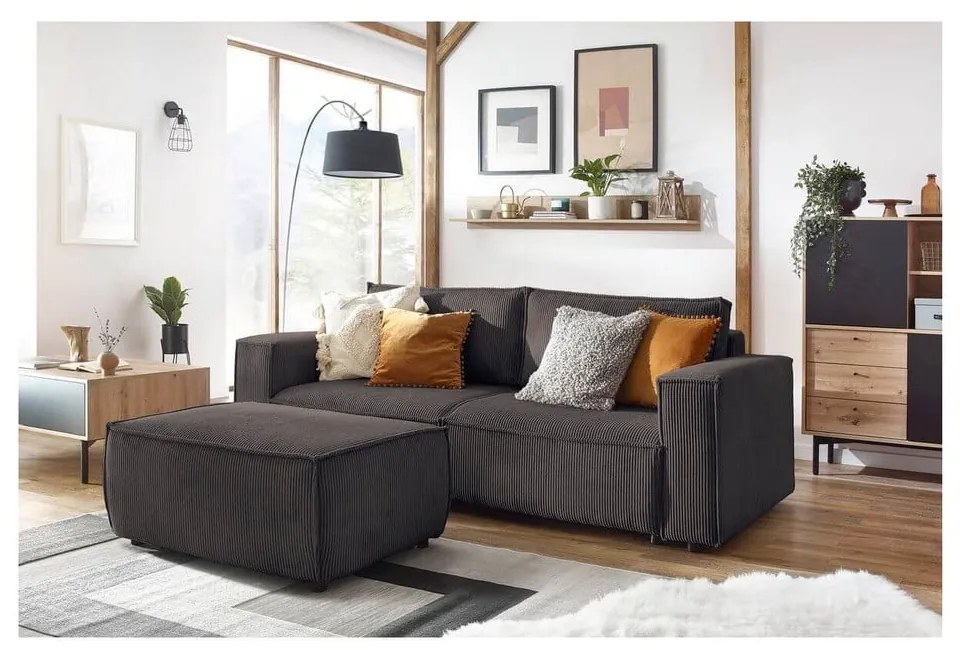 Poggiapiedi grigio tortora con rivestimento in velluto a coste Nihad – Bobochic Paris