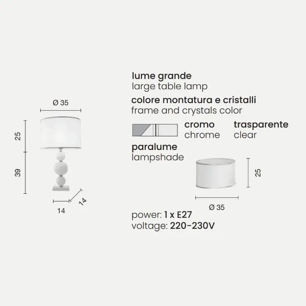 Lampada da tavolo TEBE 35x64 cm in vetro lavorato a mano Cromo