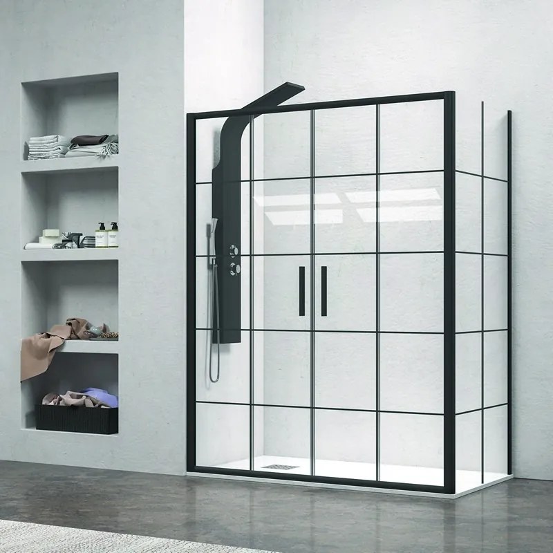 Box doccia angolare 170x90 doppio scorrevole telaio nero NICO-D6000S - KAMALU