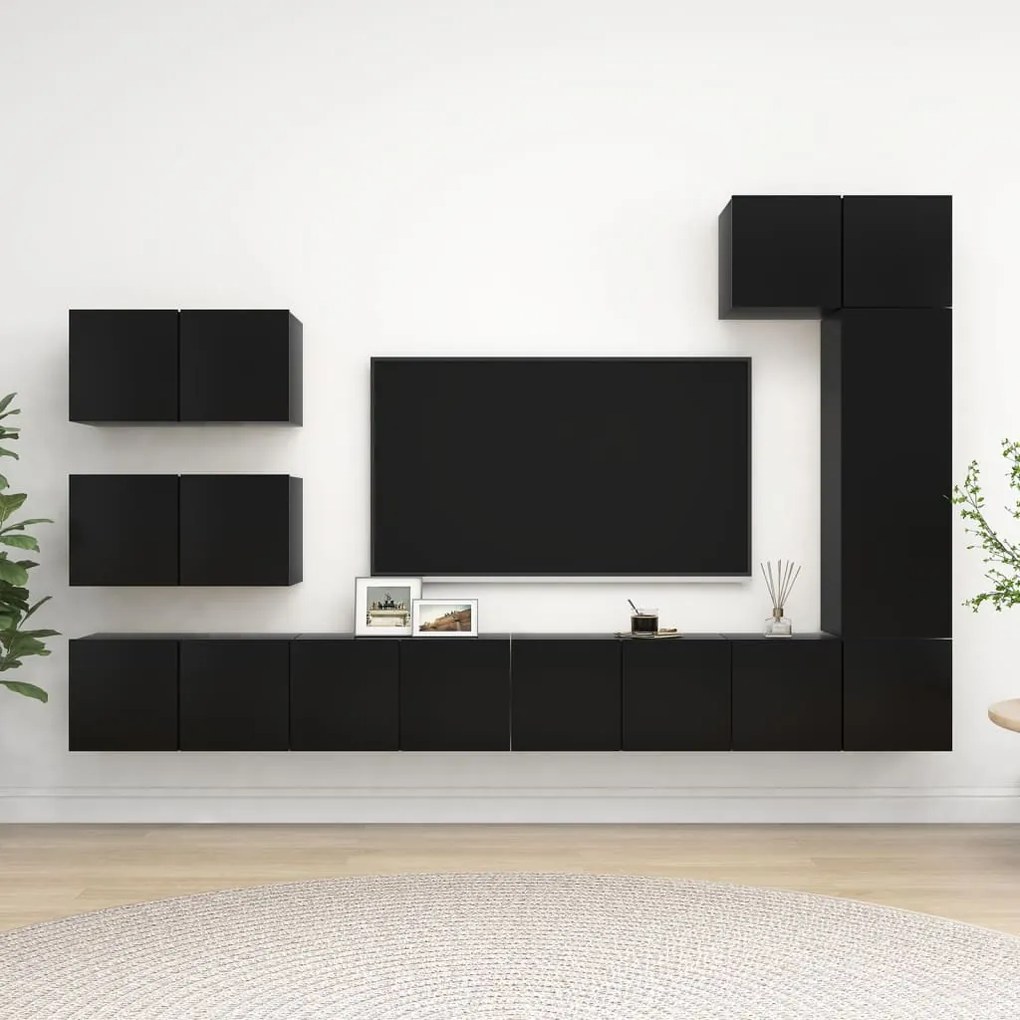 Set Di Mobili Porta Tv 8 Pz Nero İn Legno Multistrato /
