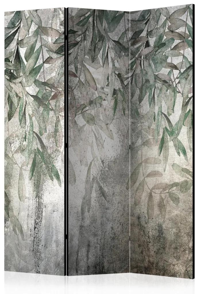 Paravento separè Foglie pioggia nella nebbia (3 pezzi) - composizione in piante verdi