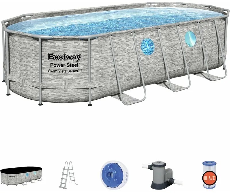 Piscina Ovale rattan con Oblò Power Steel Swim Vista 549x274x122 cm Bestway 56716