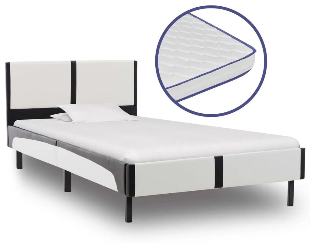 Letto con materasso memory bianco nero in similpelle 90x200 cm