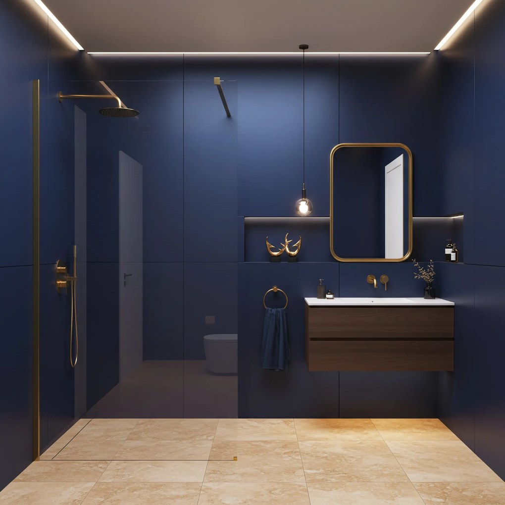 Parete doccia Rea Flexi Transparent / Brush Gold 130