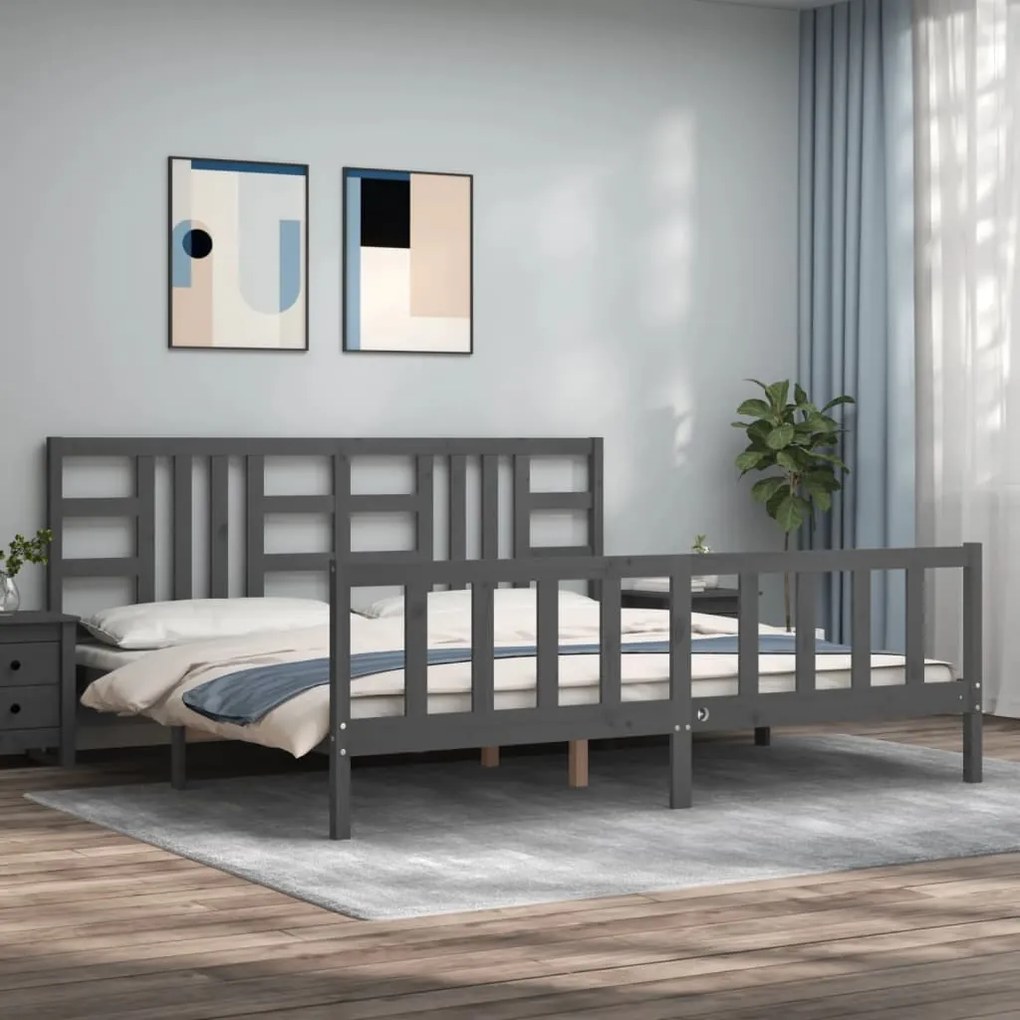 Giroletto Con Testiera Grigio 200x200 Cm İn Legno Massello /
