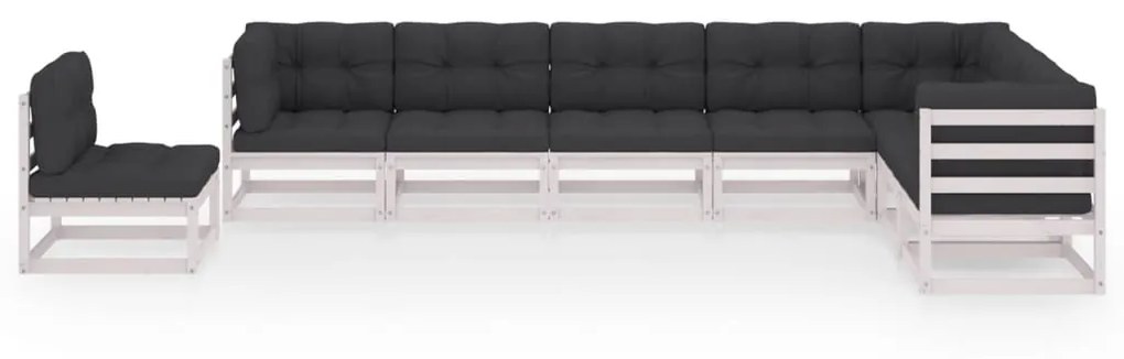 Set divani da giardino 8 pz cuscini bianchi massello di pino