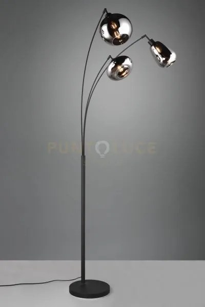 Lumina piantana metallo nero ad arco con 3 diffusori forme differen...