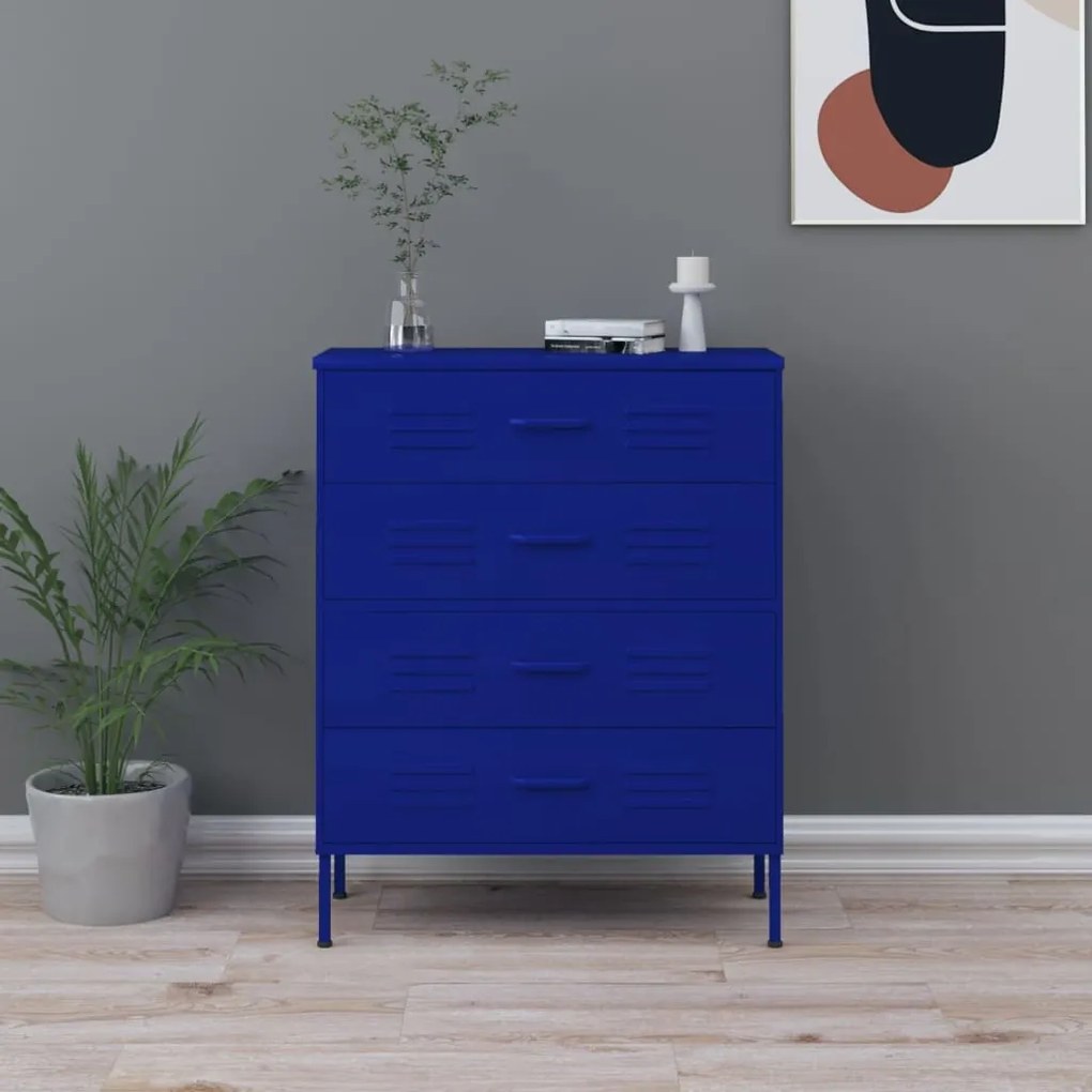Cassettiera Blu Marino 80x35x101,5 Cm İn Acciaio /