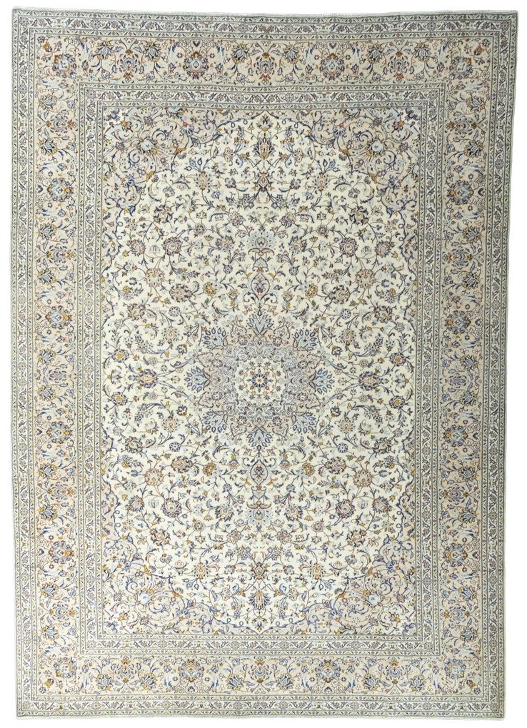 Kashan Tappeto 420x300 Beige (Iran) Annodato A Mano