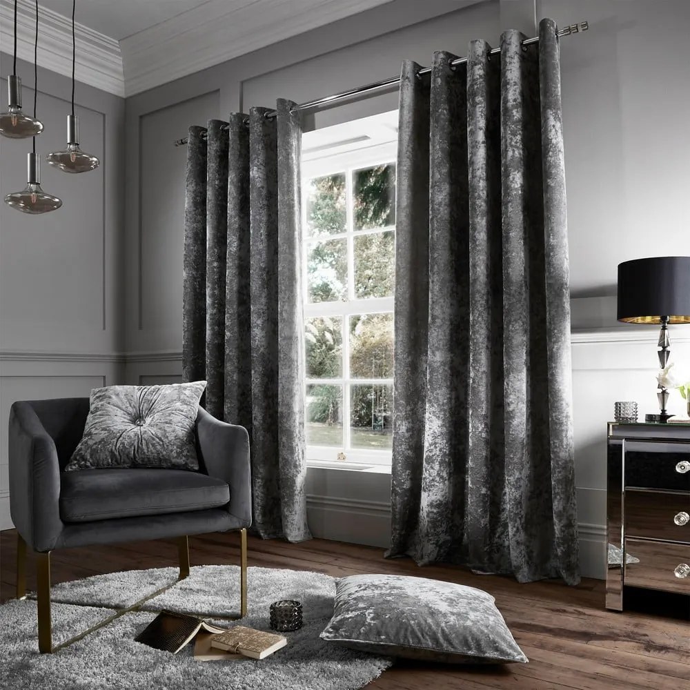 Tende grigie in set da 2 168x183 cm Crushed Velvet - Catherine Lansfield