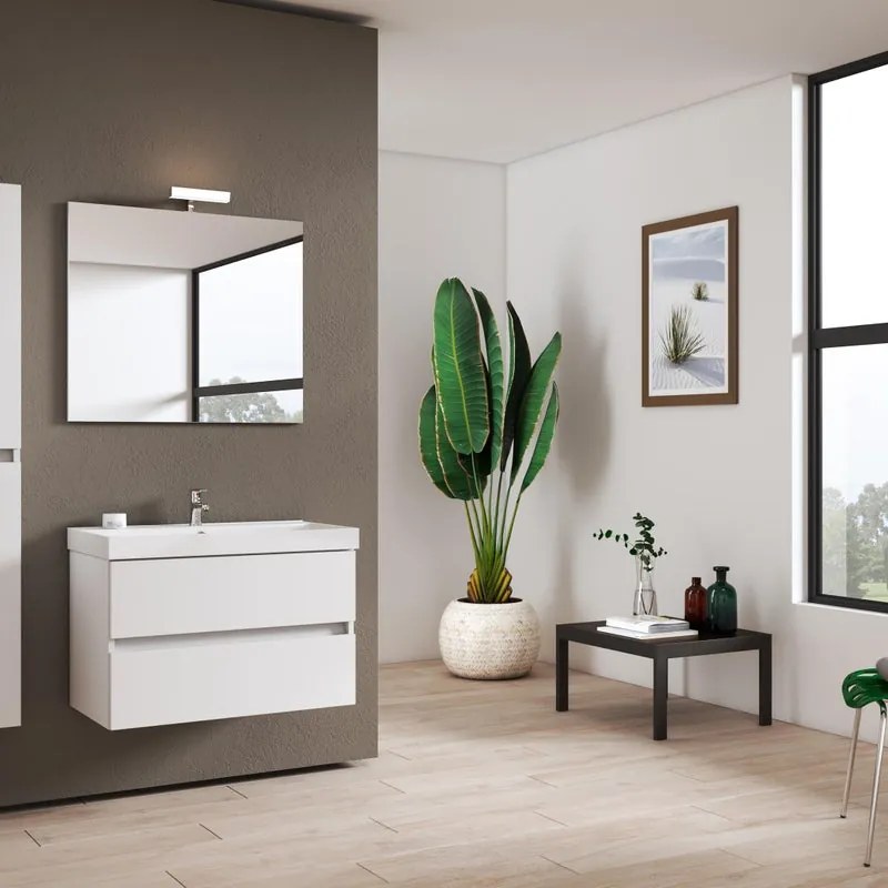 Mobile bagno sospeso con lavabo L 79.5 x H 50 x P 45.5 cm laccato opaco bianco 2 cassetti per vasca centrale Kora