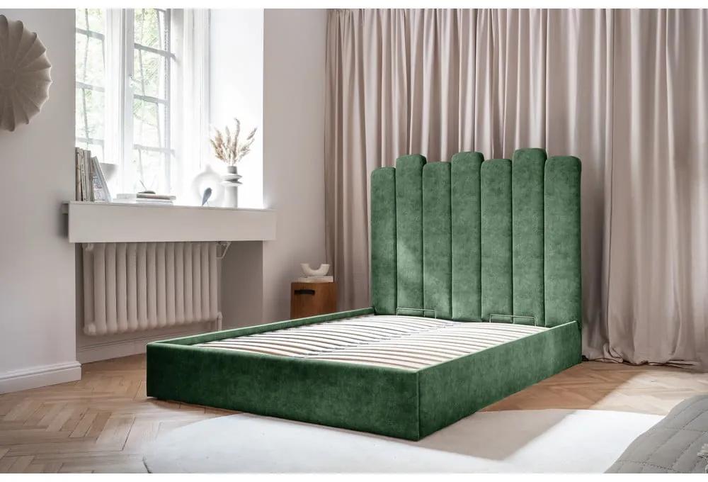 Letto matrimoniale imbottito verde con vano contenitore con griglia 160x200 cm Dreamy Aurora - Miuform