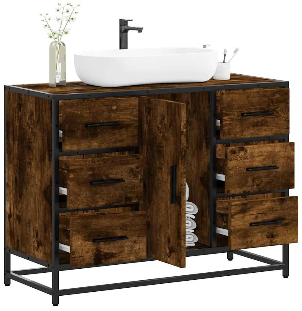 Mobile Lavabo Bagno Rovere Fumo 60x30x60 Cm Legno Multistrato /