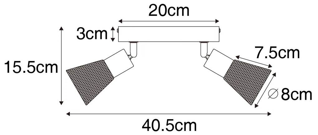 Faretto industriale nero con legno 2 luci - Kristina