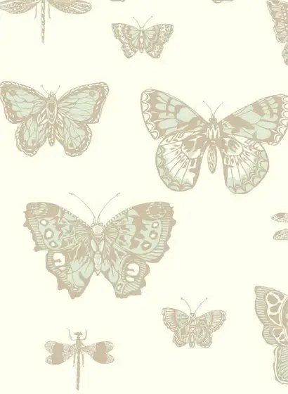 Cole & Son Carta da parati Butterflies & Dragonflies - Duck Egg/ Ivory