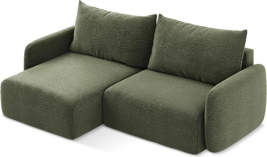Divano angolare verde allungabile/con contenitore (con penisola a sinistra) Kalena – Makamii