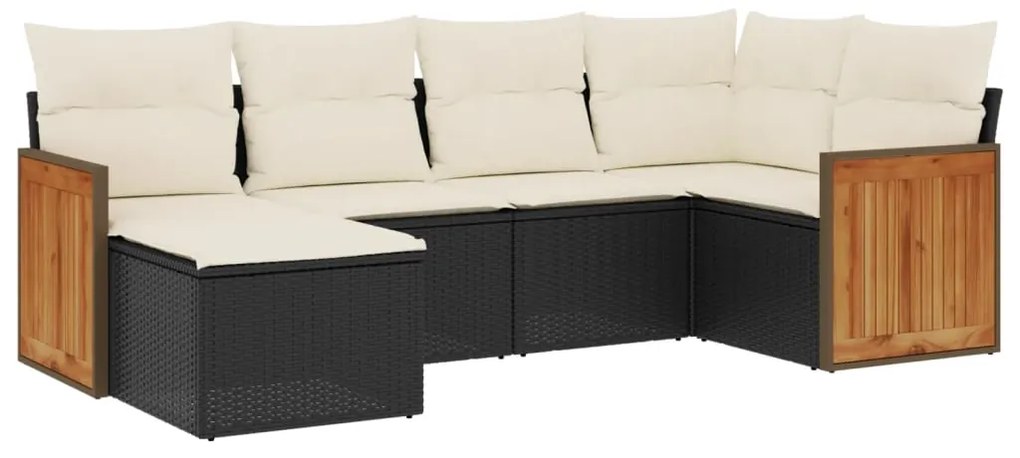 Set Divano da Giardino 6 pz con Cuscini Nero in Polyrattan