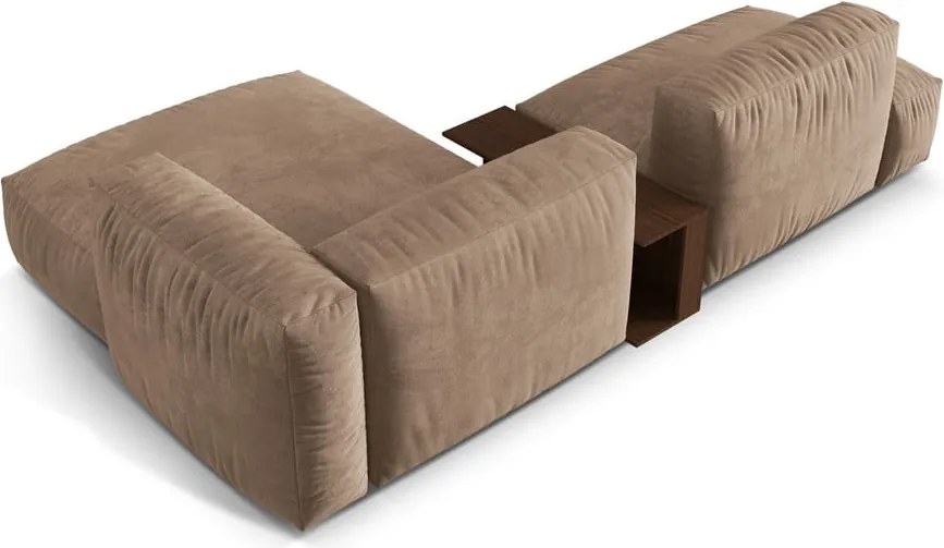 Divano angolare componibile marrone chiaro (con penisola a destra/con chaise lounge) con rivestimento in velluto Martina – Micadoni